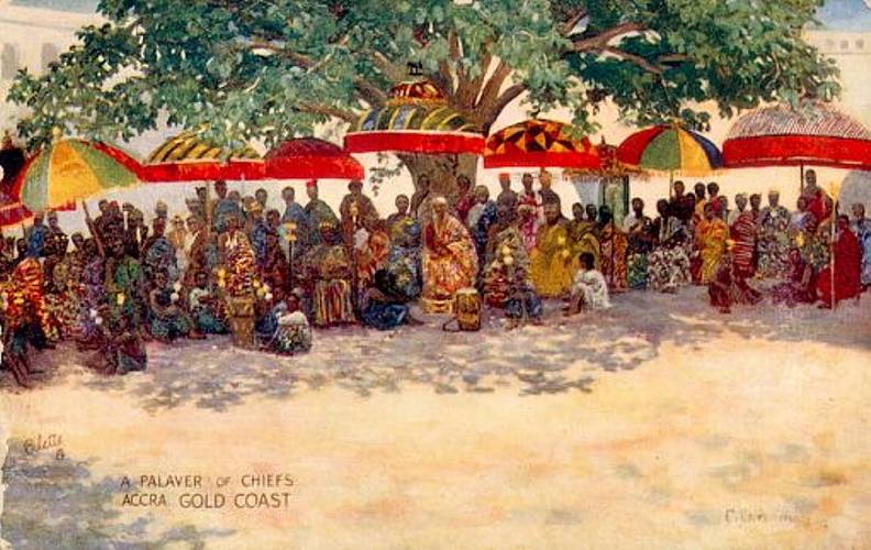 A Palaver of Chiefs. Accra, Gold Coast.